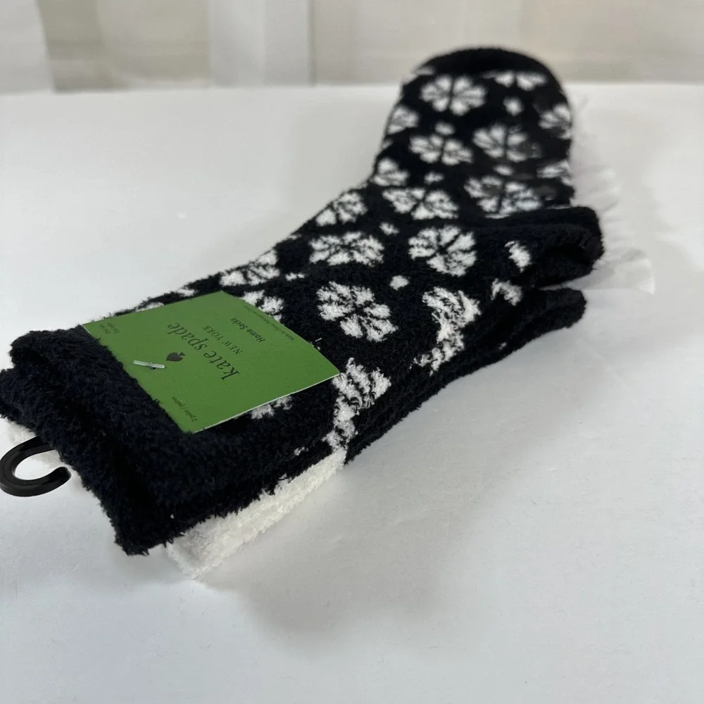 Kate Spade Fuzzy Crew Slipper Non Skid Home Socks, 2 Pair